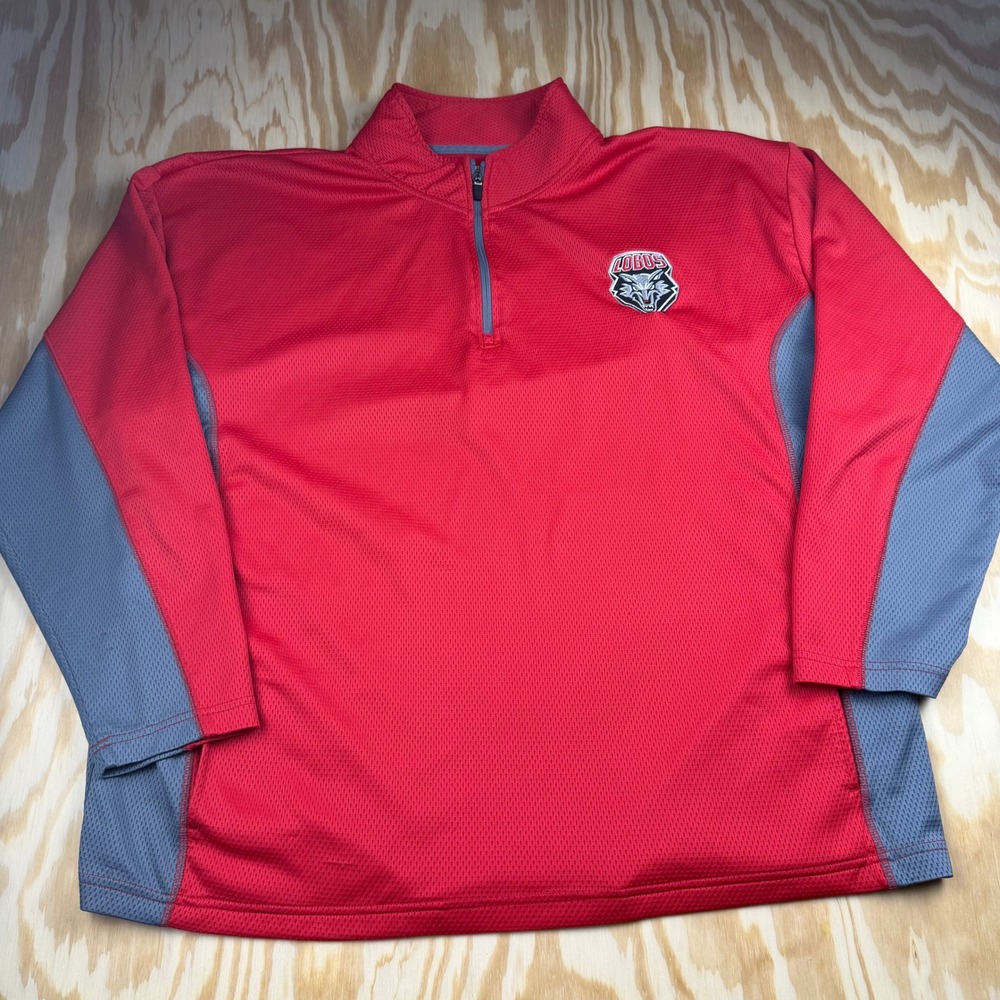 Knights Apparel New Mexico Lobos 2XL Red Grey Quarter Zip Pullover Mesh Shirt
